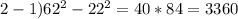 2-1)62^2-22^2=40*84=3360