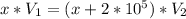 x*V_{1}=(x+2*10^5)*V_{2}