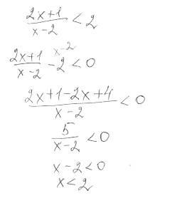 Решить неравенство, выраженное в виде дроби (2x+1) / (x-2)< 2