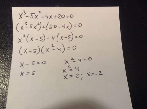 X^3-5x^2-4x+20=0 плз решить уравнение)