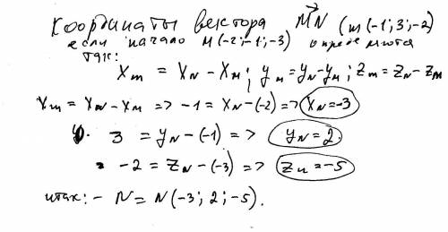 Найдите координаты конца направленного отрезка mn, соответствующего вектору m(-1; 3; -2), если его н