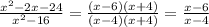 \frac{x^2-2x-24}{x^2-16}=\frac{(x-6)(x+4)}{(x-4)(x+4)}=\frac{x-6}{x-4}