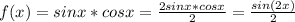 f(x)=sinx*cos x=\frac{2sin x*cos x}{2}=\frac{sin (2x)}{2}