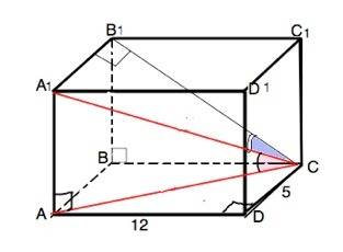 Впараллелепипеде abcda1b1c1d1 abcd-прямоугольник. все боковые грани тоже прямоугольники. ad=12, cd=5
