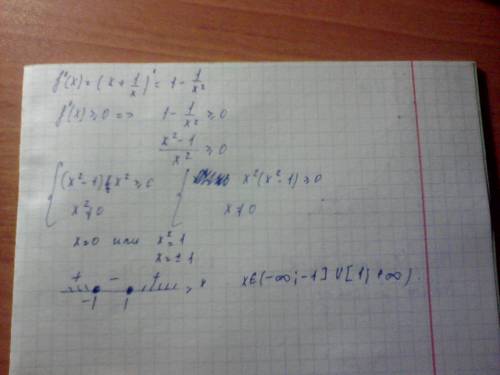 Решите неравенство f`(x) > или= 0,если f(x)=x+ 1\x