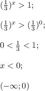 (\frac{1}{3})^x1;\\\\(\frac{1}{3})^x(\frac{1}{3})^0;\\\\0<\frac{1}{3}<1;\\\\x<0;\\\\(-\infty;0)