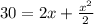 30=2x+\frac{x^2}{2}