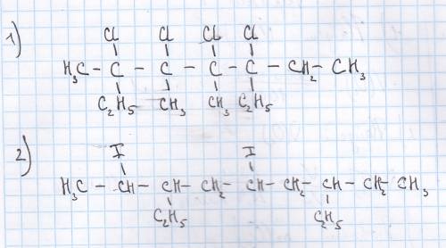 Составить структурную формулу: 1) 2,3,4,5 тетрахлор-2,5 диэтил-3,4 диметилгептан . 2)3,7 диэтил-2,5