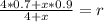 \frac{4*0.7 + x*0.9}{4+x}=r