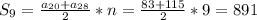 S_9=\frac{a_{20}+a_{28}}{2}*n=\frac{83+115}{2}*9=891