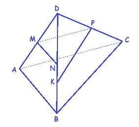 Точно d не лежит в плоскости треугольника авс, точки м,n иp - середины отрезков dа, dв и dс соответс