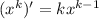 (x^k)'=kx^{k-1}