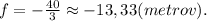 f=-\frac{40}{3}\approx-13,33(metrov).