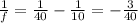 \frac{1}{f}=\frac{1}{40}-\frac{1}{10}=-\frac{3}{40}