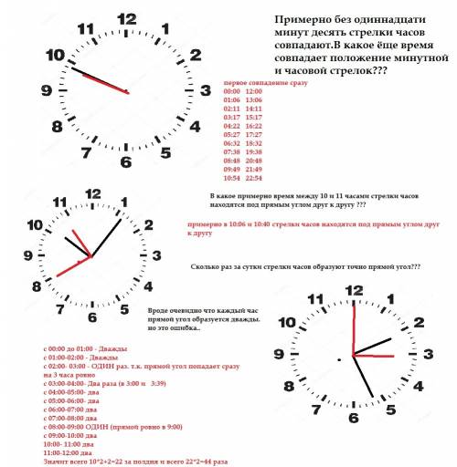 Примерно без одиннадцати минут десять стрелки часов .в какое ёще время совпадает положение минутной