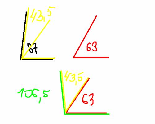 Счертежами мне нужно не обьяснение а сам чертеж как вложение ; ; 1-угол 63 градуса , другой - 87 гра