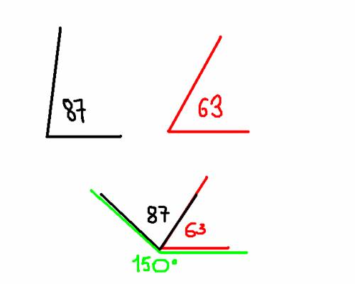 Счертежами мне нужно не обьяснение а сам чертеж как вложение ; ; 1-угол 63 градуса , другой - 87 гра