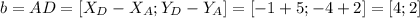 b=AD=[X_{D}-X_{A};Y_{D}-Y_{A}]=[-1+5;-4+2]=[4;2]