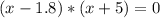 (x-1.8) *(x+5)=0