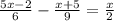 \frac{5x-2}{6}-\frac{x+5}{9}=\frac{x}{2}