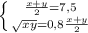 \left \{ {{\frac{x+y}{2}=7,5} \atop {\sqrt{xy}=0,8\frac{x+y}{2}} \right.