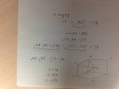 Впрямоугольном параллелепипеде abcda1d1c1d1 b1d=21,a1b1=12,bc=12.найдите длину диагонали ac1