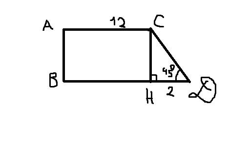 Найдите площадь прямоугольной трапеции, основания которой равны 14 и 12 , большая боковая сторона со