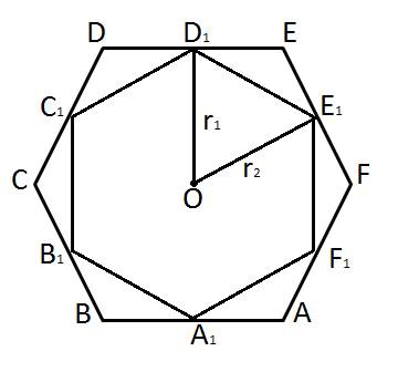 Найдите отношение площадей двух правильных шестиугольников-вписанного в окружность и описанного окол