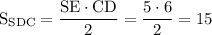 \mathrm{S_{SDC}=\dfrac{SE\cdot CD}{2}=\dfrac{5\cdot6}{2}=15}