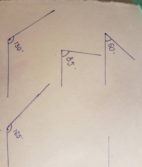 Рис. 66. при транспортира начертите углы 60, 85, 130, 165. для каж на 1о утла постройте смежный и