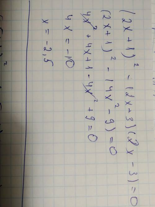 Решите уравнение (2x+1)²-(2x+3)(2x-3)=0 заранее 20