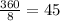 \frac{360}{8}= 45