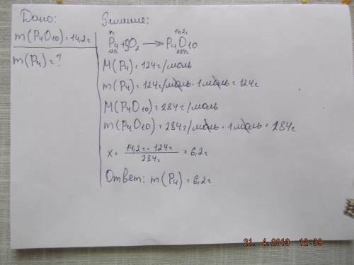 Сколько граммов белого фосфора вступило в реакцию с кислородом, если в результате образовалось 14,2