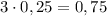 3\cdot0,25=0,75