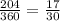 \frac{204}{360} = \frac{17}{30}