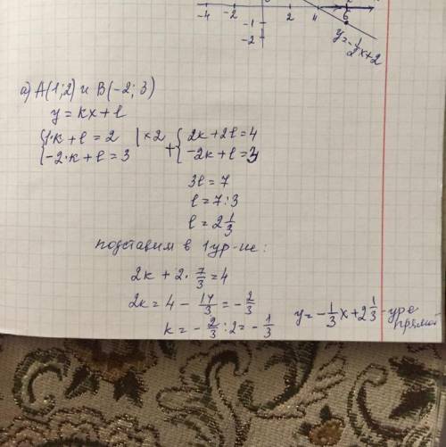 Задайте формулой линейный функцию, график которой проходит через точки: а (1; 2) и в(-2; 3)а) номер