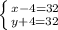 \left \{ {{x-4=32} \atop {y+4=32}} \right.