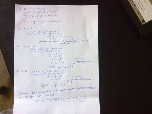 Найдите область определения функции y=под корнем выражение ( |x+1| - |2x-4| +2x -5 )