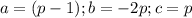 a=(p-1); b=-2p; c=p