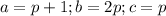 a=p+1; b=2p; c=p