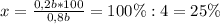 x=\frac{0,2b*100}{0,8b}=100\%:4=25\%