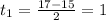 t_{1}=\frac{17-15}{2}=1