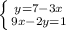 \left \{ {{y=7-3x} \atop {9x-2y=1}} \right.