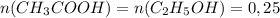 n(CH_3COOH)=n(C_2H_5OH)=0,25