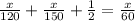 \frac{x}{120}+\frac{x}{150}+\frac{1}{2}=\frac{x}{60}