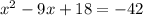 x^2-9x+18=-42