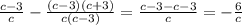 \frac{c-3}{c} -\frac{(c-3)(c+3)}{c(c-3)} =\frac{c-3-c-3}{c} =-\frac{6}{c}