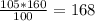 \frac{105*160}{100}=168