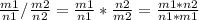 \frac{m1}{n1} / \frac{m2}{n2} = \frac{m1}{n1} * \frac{n2}{m2} = \frac{m1*n2}{n1*m1}