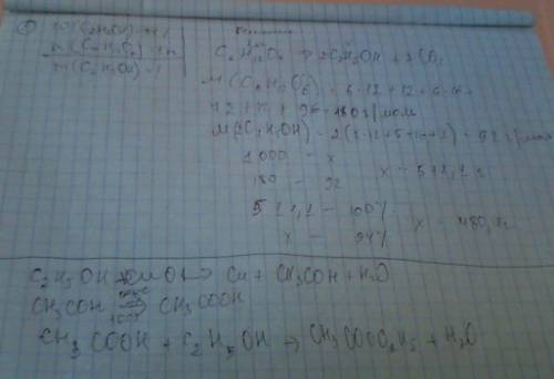 1.определите массу 94% раствора этилового спирта, который можно получить из 1 кг глюкозы. 2. предлож